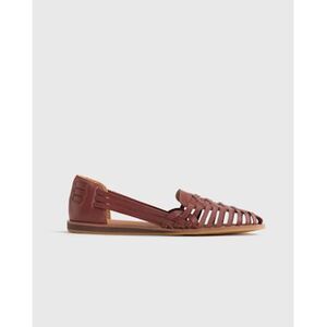 Women's Woven Leather Flat Sandal in Burgundy